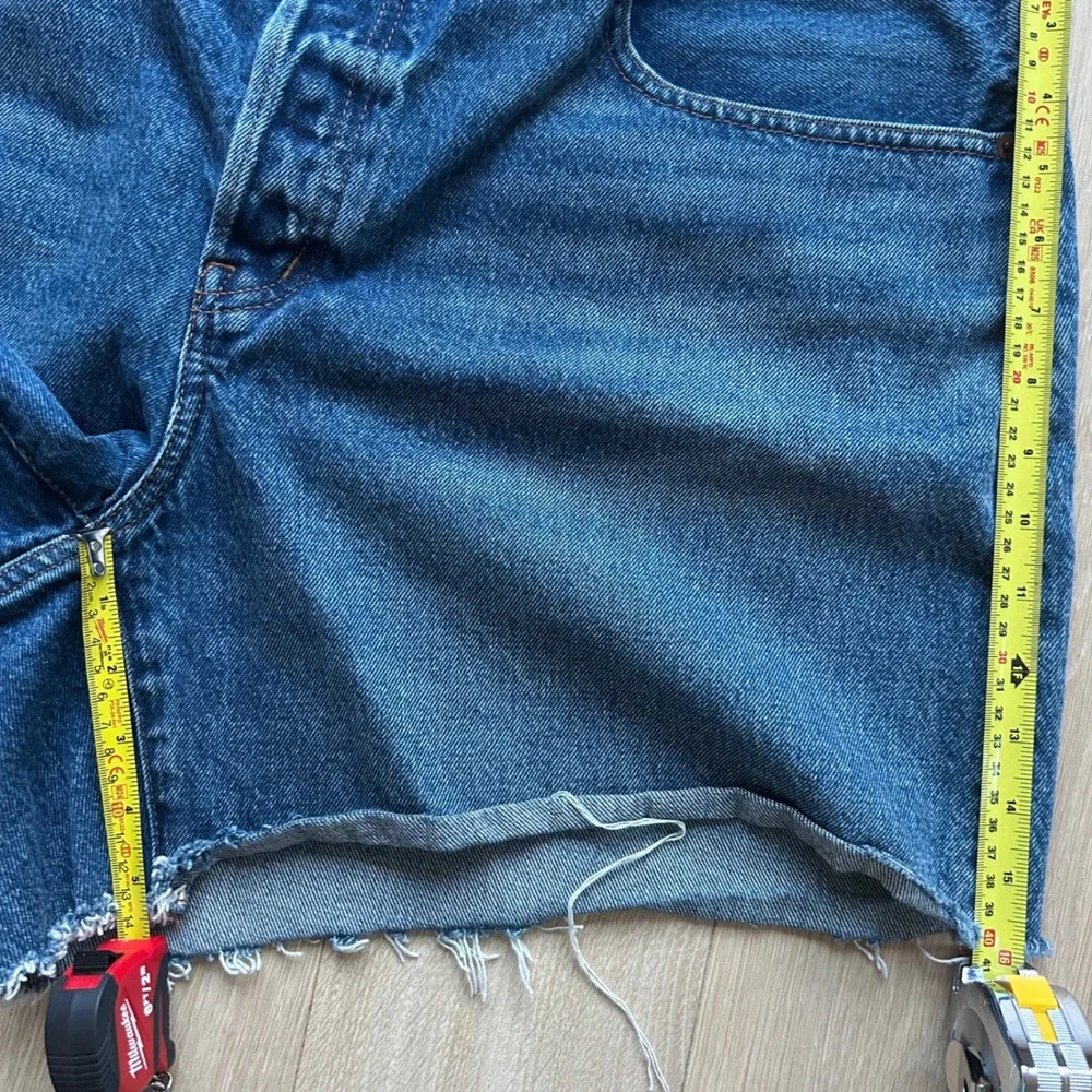 Madewell Brynn Long Short 16W‎ Blue Denim Button Fly Raw Hem High Rise Western